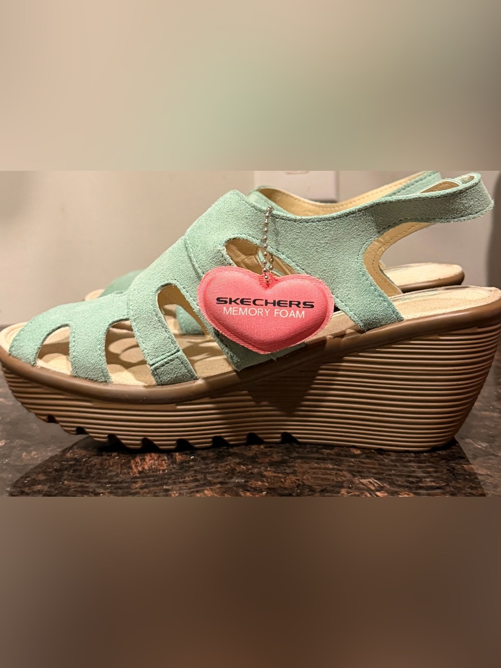 Skechers Women's Mint Green Suede Memory Foam Platform Sandal
